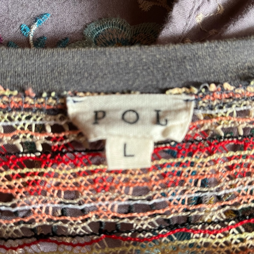 POL Gray Top with Multicolor Patterned Sleeves - image 2